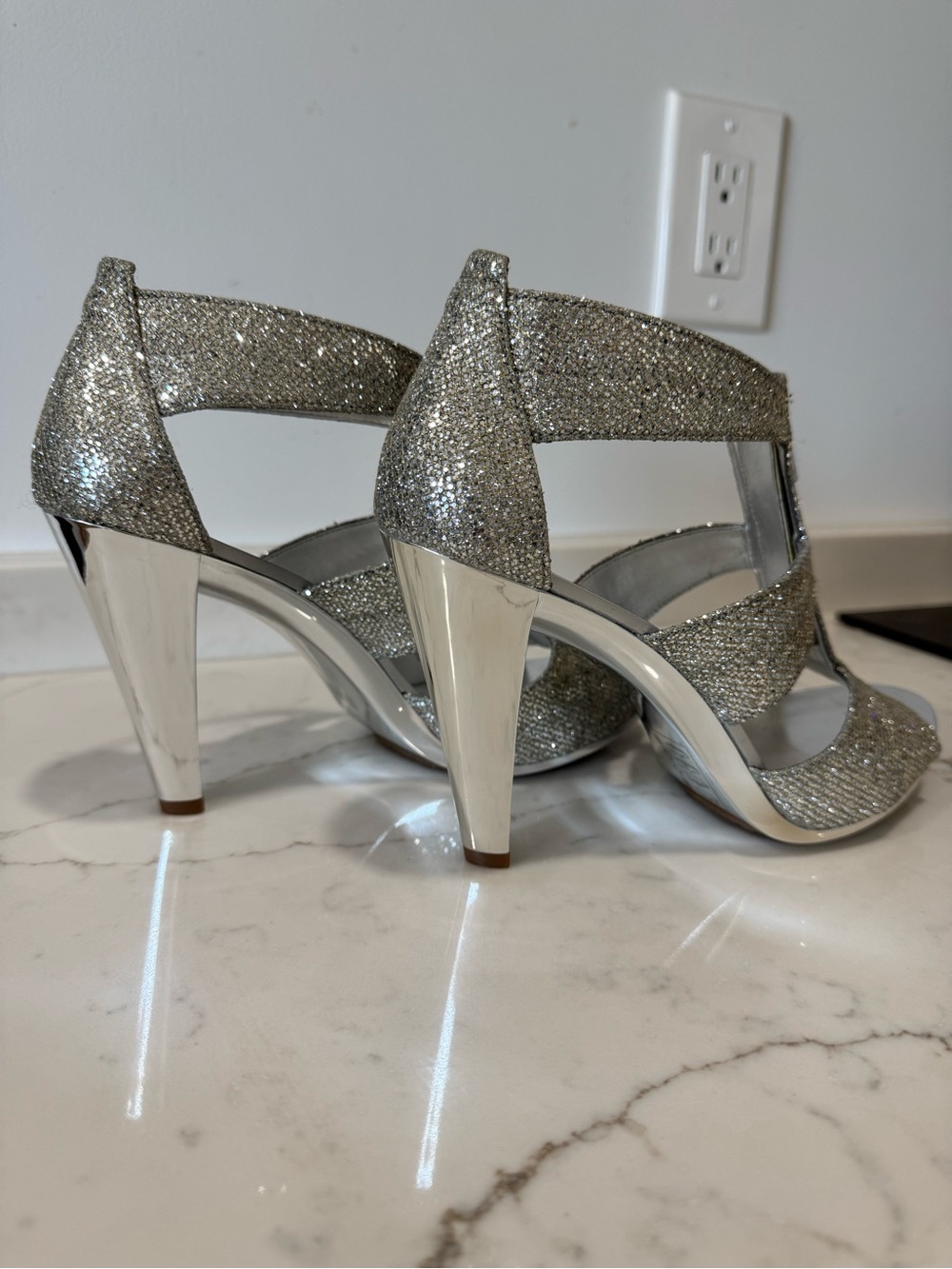 MICHAEL Michael Kors Silver Glitter Crisscross High Heels